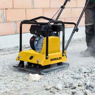 Rüttelplatte mit schwarzem Motor und gelbem Gehäuse, Marke 'HERKULES'.