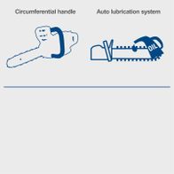 The Scheppach C-CS254-X cordless chainsaw features a circumferential handle and an automatic lubrication system for optimal performance and easy handling.