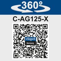 Der Akku-Winkelschleifer C-AG125-X von Scheppach bietet eine 360°-Schleifmöglichkeit. Mit dem QR-Code können Sie weitere Informationen abrufen.