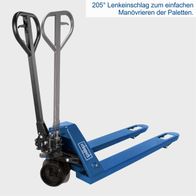 Hubwagen HW2500 von Scheppach mit 205° Lenkeinschlag für einfaches Manövrieren der Paletten.