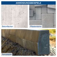 Beispiele für Betonflächen, Pflastersteine und Randsteine in der Anwendung