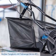 Großer Fangkorb mit Füllmenge bis zu 45 Liter für Scheppach-Akku-Spindelmäher C-SPM380-X