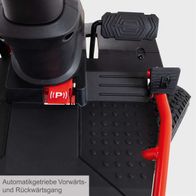 Der Akku-Aufsitzrasenmäher MR-920E von Scheppach verfügt über ein Automatikgetriebe mit Vorwärts- und Rückwärtsgang. Die Pedale ermöglichen einfache Steuerung und Kontrolle.