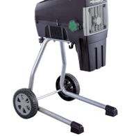 Leisehäcksler GLH-S-2800 Bauhaus, seitliche Ansicht mit großen Rädern und Handgriff.