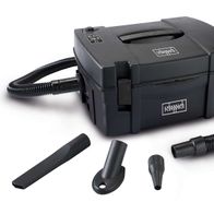 Absauganlage KASA2-BE scheppach black, Ansicht von vorne mit Zubehörteilen.