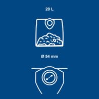 Technische Daten: 20 Liter Volumen, Bohrlochdurchmesser 54 mm mit präziser Anzeige