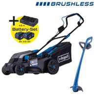 Scheppach Akku-Rasenmäher BC-MP380 LT mit Akku-Rasentrimmer und Ladegerät inkl. zwei Akkus