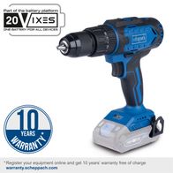 Cordless impact drill C-CD45-X by Scheppach. Part of the 20VIXES battery platform. One battery for all devices. 10 years warranty with online registration at warranty.scheppach.com.