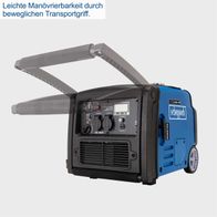 Der Scheppach Inverter SG3400i bietet leichte Manövrierbarkeit durch einen beweglichen Transportgriff. Mit 3400 Watt Leistung und einem 7,4-Liter-Tank ist er ideal für den DIY-Einsatz.