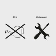 Ölfreie und wartungsarme Kompressor-Features dargestellt durch Symbolik