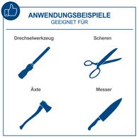 Illustration mit Anwendungsbeispielen für Schleifwerkzeuge und Scheren