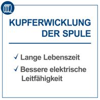 Kupferwicklung der Spule: Lange Lebenszeit, bessere elektrische Leitfähigkeit.