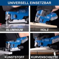 Universal einsetzbare Akku-Stichsäge für Aluminium, Holz, Kunststoff und Kurvenschnitte