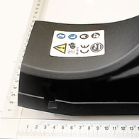 Scheppach-Motorabdeckung mit Sicherheitshinweisen und Anschlussklemmen