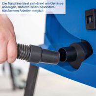 Absaugfunktion am Gehäuse für staubarmes Arbeiten mit Tischkreissäge HS105