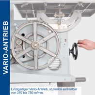 Varioregelung für Bandsäge mit stufenloser Geschwindigkeitsregelung von 370 bis 750 m/min