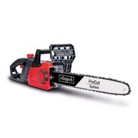 Elektro-Kettensäge Scheppach CSE2700 mit ProCut-System. 230V, 2700W, 44cm Schnittdurchmesser, 455mm ProCut-Schwert und -Kette. Gezeigt von der Seite.