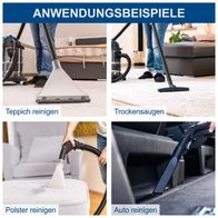 Anwendungsbeispiele für Sprüh- und Waschsauger: Teppich reinigen, Polster reinigen, Trockensaugen, Auto reinigen
