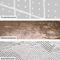 Dry wall and ceiling grinding with visible texture patterns and remnants of adhesive for wall attachment
