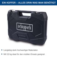 Der Werkzeugkoffer TB 97 von Scheppach ist langlebig dank hochwertiger Materialien und wiegt 5,9 kg, ideal für den mobilen Einsatz.