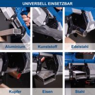 Metallbänder für verschiedene Materialien wie Aluminium, Kunststoff, Edelstahl, Kupfer, Eisen und Stahl gezeigt