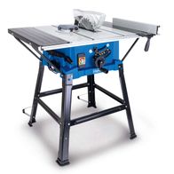 Tischkreissäge HS110 von Scheppach, seitliche Ansicht mit Untergestell und Verbreiterungen.