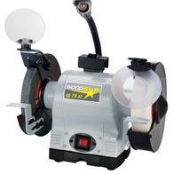 Doppelschleifer gg 78al Woodster - 230V 50Hz 550W, Ansicht von vorne mit Schleifscheiben und Polierscheibe.