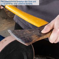 Die Lederscheibe beseitigt den Grat und sorgt somit für eine perfekte Schärfe.