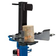 Holzspalter HL1200S von Scheppach, seitliche Ansicht mit Holzklotz im Spaltwerk.
