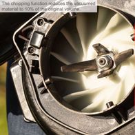 Chopping function reduces vacuumed material to 10% of its original volume