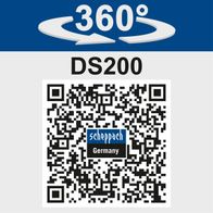 Der Scheppach DS200 bietet einen 360-Grad-Schleifbereich für flexible Anwendungen. Weitere Details finden Sie unter dem QR-Code.