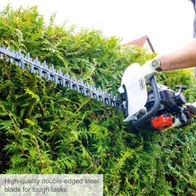 Scheppach hedge trimmer featuring a high-quality double-edged steel blade for precise cuts