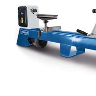 Scheppach-Drechselmaschine mit Arbeitsbock und Werkzeugaufsatz für präzise Bearbeitung