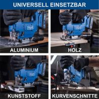 Die Akku-Stichsäge C-JS220-X von Scheppach ist universell einsetzbar. Sie kann Aluminium, Holz, Kunststoff und Kurvenschnitte bearbeiten.