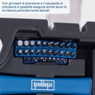 Der Werkzeugkoffer WZK120 Scheppach enthält präzise Einsätze und einen Präzisions-Schraubendreher für empfindliche Schraubarbeiten.