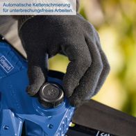Der Akku-Gehölzschneider BC-PS150-X von Scheppach bietet automatische Kettenschmierung für unterbrechungsfreies Arbeiten.