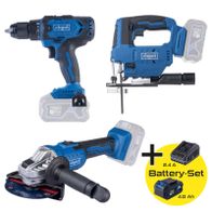 Scheppach-Tool-Set mit Akku-Batterie-Set für verschiedene Werkzeuge inkl. Lithium-Ionen-Batterien