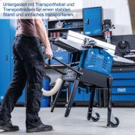 Untergestell mit Transporthebel und Transporträdern für einen stabilen Stand und einfaches Transportieren. Ideal für die Scheppach Abricht- & Dickenhobel HMS1500.