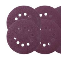 Scheppach Schleifpapier, 10 Stück, 180 mm Durchmesser, Körnung 40, 80, 120, 180, 240, je 2 Stück. Gezeigt von vorne auf weißem Hintergrund.