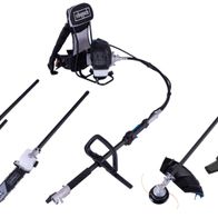 Multitool-Set mit Rucksackträger, Motor und verschiedenen Werkzeugen für Gartenarbeit und Holzverarbeitung