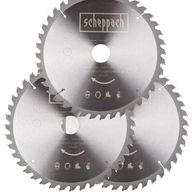 Scheppach Multifunktionssägeblätter Profi 3er-Set 255mm, drei Sägeblätter im Set, von vorne fotografiert.