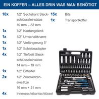 Werkzeugkoffer TB94 mit Steckschlüsselsätzen, Bits, Adapter und Ergänzungen für mechanische Arbeiten