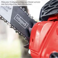 Robuster Krallenanschlag aus Metall schützt das Schnittgut vor dem Abrutschen. Scheppach ProCut-System.