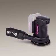 Der Akku-Exzenterschleifer GO-EXS125 gomag verfügt über einen 20V Akku und ein ergonomisches Design für komfortables Arbeiten. Die Markierung 'gomag' ist deutlich sichtbar.