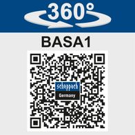 Die Bandsäge BASA1 von Scheppach bietet einen 360°-Schwenkbereich für präzises Arbeiten. QR-Code für weitere Informationen.