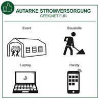 Der Inverter Stromerzeuger PISE 3400 A1 Parkside LB6-DK eignet sich ideal für Events, Baustellen, Laptops und Handys. Er bietet autarke Stromversorgung für verschiedene Anwendungen.