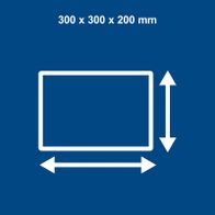 Haltekralle mit Baggerdaumen, Maße 300 x 300 x 200 mm – technische Abmessungen und Funktionselemente dargestellt