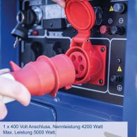 Diesel-Stromerzeuger mit 400-V-Anschluss und Nennleistung von 4200 Watt, max. 5000 Watt