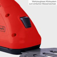 Die Akku-Gras- und Strauchschere GHS7.2 von Scheppach verfügt über ein werkzeugloses Klicksystem zum einfachen Messerwechsel.
