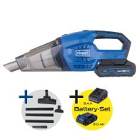 Scheppach-Vakuumhandgerät mit 2,0 Ah-Batterie, inkl. Ersatzfilter und Batterie-Set mit 2,4 Ah-Batterie